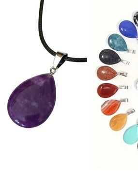 ⭐️ 5 for $25 Natural Stone Water Droplet Pendant Necklace on a Black Cord